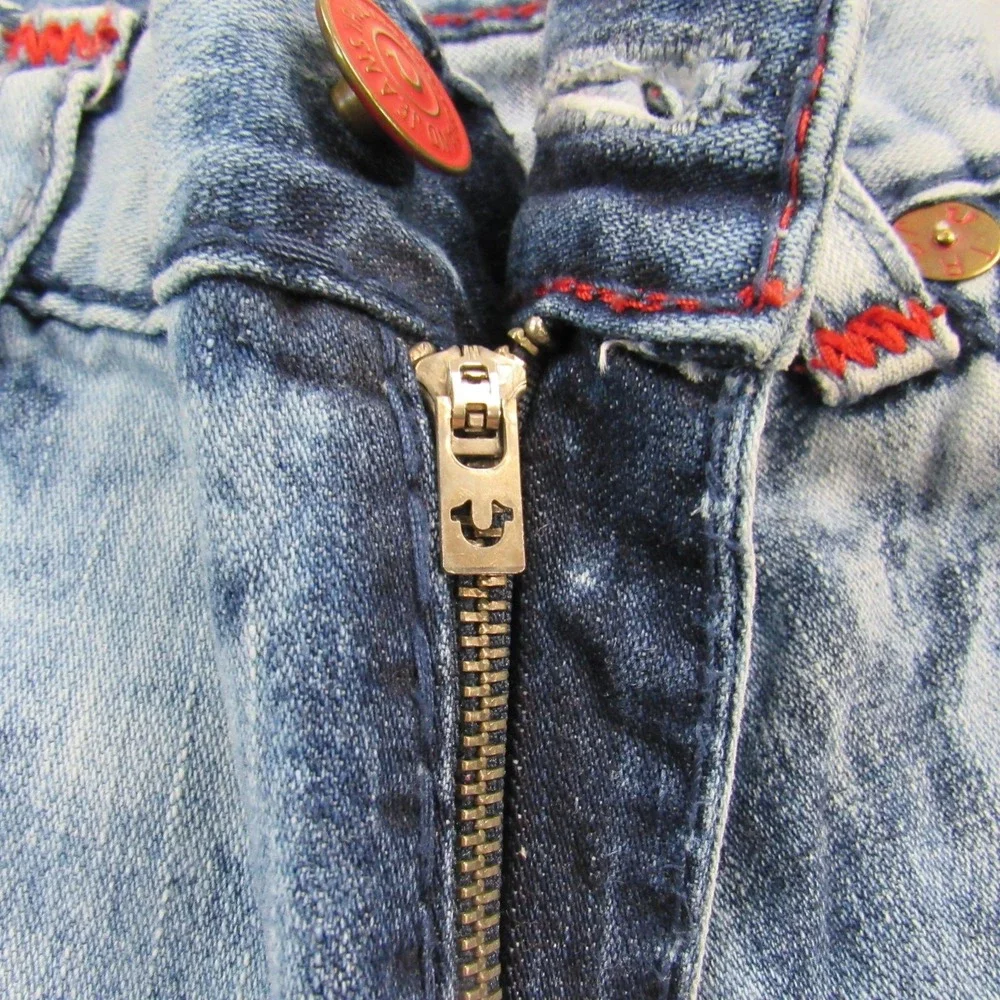 True Religion Jeans Men 42 Blue Ricky W Flap Super T Thick Red Stitch Indigo Fog